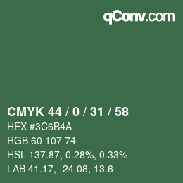 Código de color: CMYK 44 / 0 / 31 / 58 | qconv.com