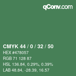 Color code: CMYK 44 / 0 / 32 / 50 | qconv.com
