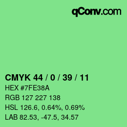 カラーコード: CMYK 44 / 0 / 39 / 11 | qconv.com