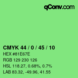 カラーコード: CMYK 44 / 0 / 45 / 10 | qconv.com