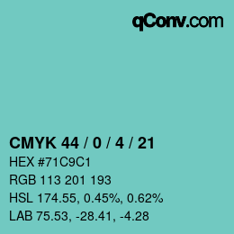 カラーコード: CMYK 44 / 0 / 4 / 21 | qconv.com