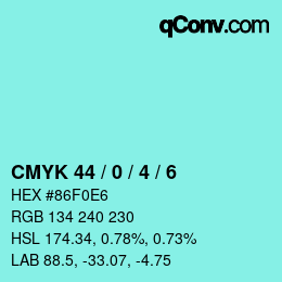 カラーコード: CMYK 44 / 0 / 4 / 6 | qconv.com