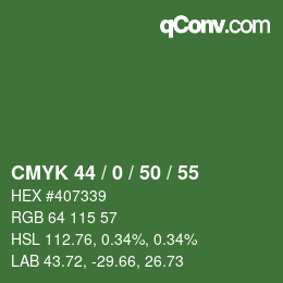 Color code: CMYK 44 / 0 / 50 / 55 | qconv.com