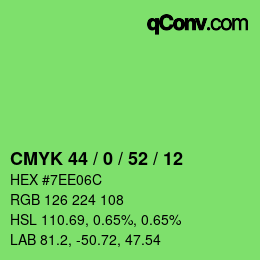 カラーコード: CMYK 44 / 0 / 52 / 12 | qconv.com
