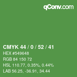 Farbcode: CMYK 44 / 0 / 52 / 41 | qconv.com