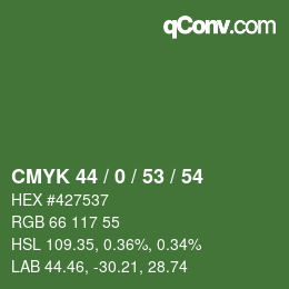 Color code: CMYK 44 / 0 / 53 / 54 | qconv.com