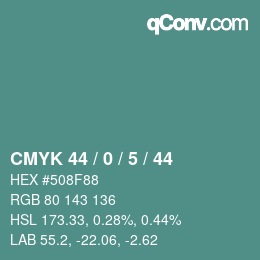 Color code: CMYK 44 / 0 / 5 / 44 | qconv.com