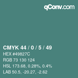 Color code: CMYK 44 / 0 / 5 / 49 | qconv.com