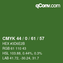 Farbcode: CMYK 44 / 0 / 61 / 57 | qconv.com