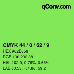 Color code: CMYK 44 / 0 / 62 / 9 | qconv.com