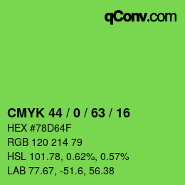 Farbcode: CMYK 44 / 0 / 63 / 16 | qconv.com