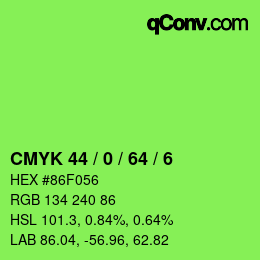 カラーコード: CMYK 44 / 0 / 64 / 6 | qconv.com