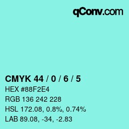 Color code: CMYK 44 / 0 / 6 / 5 | qconv.com
