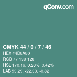 Color code: CMYK 44 / 0 / 7 / 46 | qconv.com