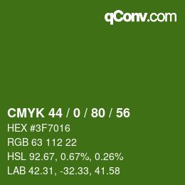 Color code: CMYK 44 / 0 / 80 / 56 | qconv.com