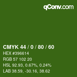 Color code: CMYK 44 / 0 / 80 / 60 | qconv.com