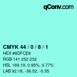カラーコード: CMYK 44 / 0 / 8 / 1 | qconv.com