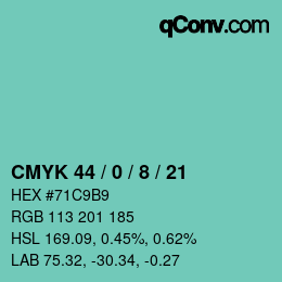 Color code: CMYK 44 / 0 / 8 / 21 | qconv.com