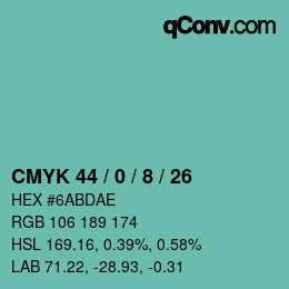 カラーコード: CMYK 44 / 0 / 8 / 26 | qconv.com