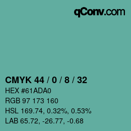 カラーコード: CMYK 44 / 0 / 8 / 32 | qconv.com