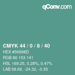 Code couleur: CMYK 44 / 0 / 8 / 40 | qconv.com