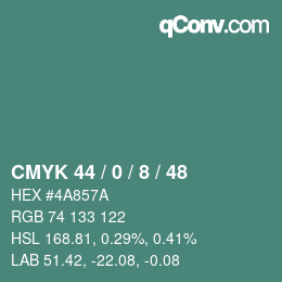 Color code: CMYK 44 / 0 / 8 / 48 | qconv.com