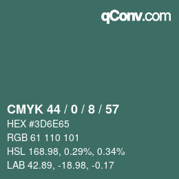Code couleur: CMYK 44 / 0 / 8 / 57 | qconv.com