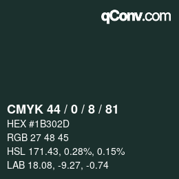Color code: CMYK 44 / 0 / 8 / 81 | qconv.com