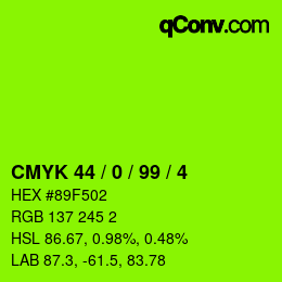 カラーコード: CMYK 44 / 0 / 99 / 4 | qconv.com