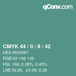 颜色代码: CMYK 44 / 0 / 9 / 42 | qconv.com