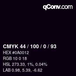 Color code: CMYK 44 / 100 / 0 / 93 | qconv.com