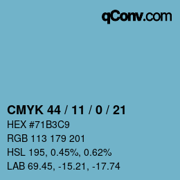 颜色代码: CMYK 44 / 11 / 0 / 21 | qconv.com