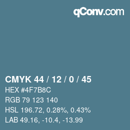 Color code: CMYK 44 / 12 / 0 / 45 | qconv.com