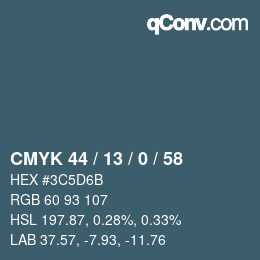 Farbcode: CMYK 44 / 13 / 0 / 58 | qconv.com