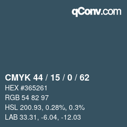 Color code: CMYK 44 / 15 / 0 / 62 | qconv.com