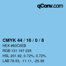 カラーコード: CMYK 44 / 16 / 0 / 8 | qconv.com