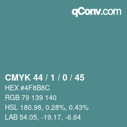 カラーコード: CMYK 44 / 1 / 0 / 45 | qconv.com