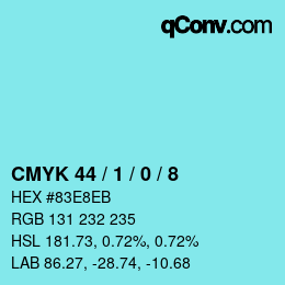 カラーコード: CMYK 44 / 1 / 0 / 8 | qconv.com