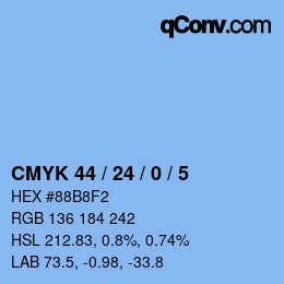 カラーコード: CMYK 44 / 24 / 0 / 5 | qconv.com