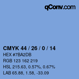 カラーコード: CMYK 44 / 26 / 0 / 14 | qconv.com