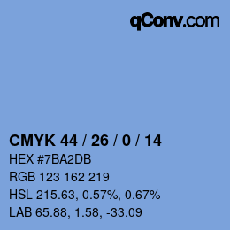 カラーコード: CMYK 44 / 26 / 0 / 14 | qconv.com