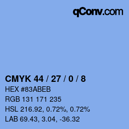 カラーコード: CMYK 44 / 27 / 0 / 8 | qconv.com