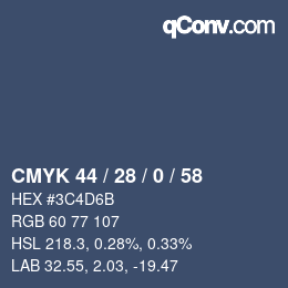 Código de color: CMYK 44 / 28 / 0 / 58 | qconv.com