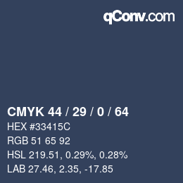カラーコード: CMYK 44 / 29 / 0 / 64 | qconv.com