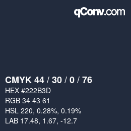 Farbcode: CMYK 44 / 30 / 0 / 76 | qconv.com