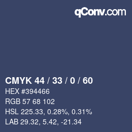 Color code: CMYK 44 / 33 / 0 / 60 | qconv.com