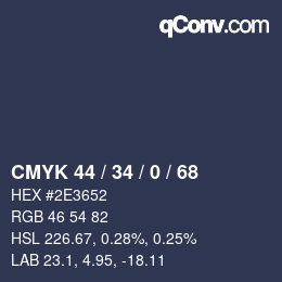 Color code: CMYK 44 / 34 / 0 / 68 | qconv.com