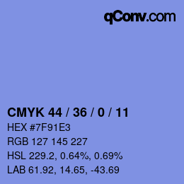 颜色代码: CMYK 44 / 36 / 0 / 11 | qconv.com