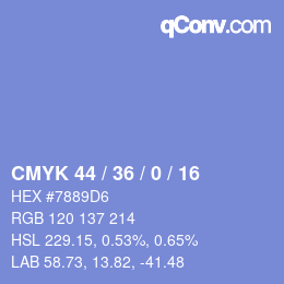 カラーコード: CMYK 44 / 36 / 0 / 16 | qconv.com