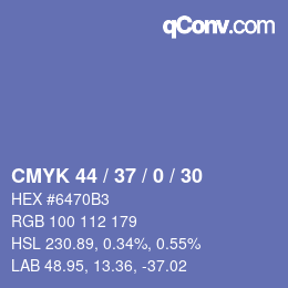 Color code: CMYK 44 / 37 / 0 / 30 | qconv.com